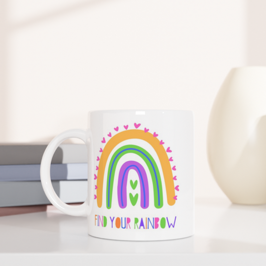 Find Your Rainbow - White 11oz Ceramic Mug White 11oz Mug Motivation
