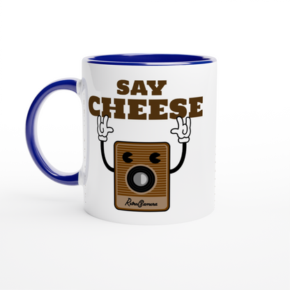 Say Cheese, Retro Camera - White 11oz Ceramic Mug with Colour Inside ceramic blue Colour 11oz Mug Retro Tech