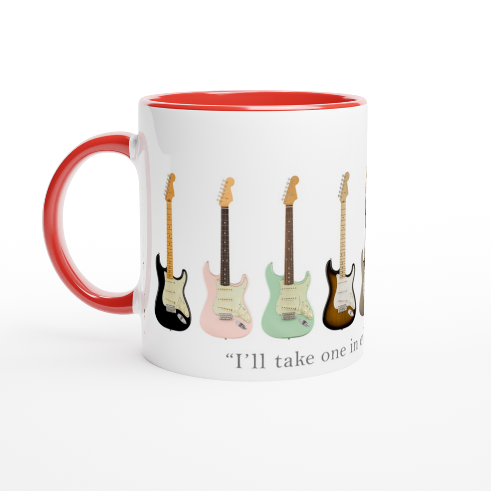 Guitars In Every Colour - White 11oz Ceramic Mug with Colour Inside ceramic red Colour 11oz Mug Music