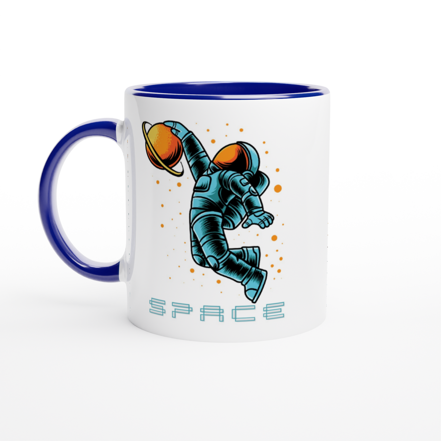 Astronaut Basketball - White 11oz Ceramic Mug with Colour Inside ceramic blue Colour 11oz Mug Globally Fulfilled Space