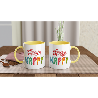 Choose Happy - White 11oz Ceramic Mug with Colour Inside Colour 11oz Mug Motivation