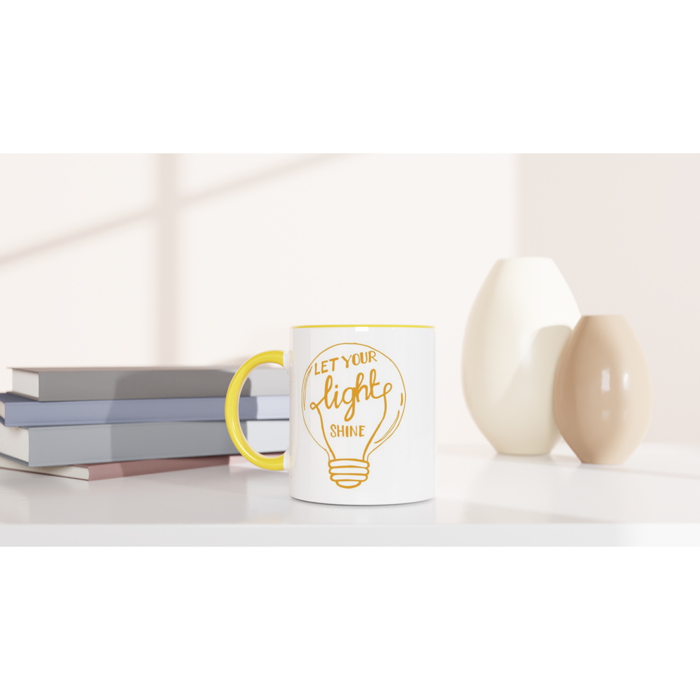 Let Your Light Shine - White 11oz Ceramic Mug with Colour Inside Colour 11oz Mug Globally Fulfilled Motivation