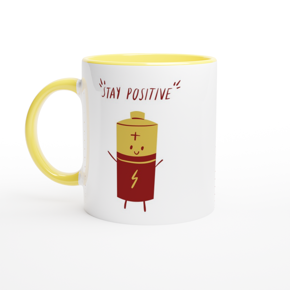 Stay Positive - White 11oz Ceramic Mug with Colour Inside ceramic yellow Colour 11oz Mug Motivation Tech