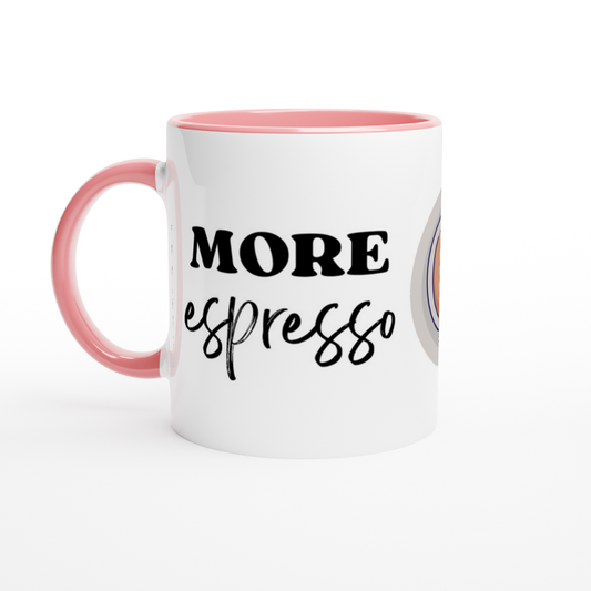 More Espresso, Less Depresso - White 11oz Ceramic Mug with Colour Inside Colour 11oz Mug Coffee