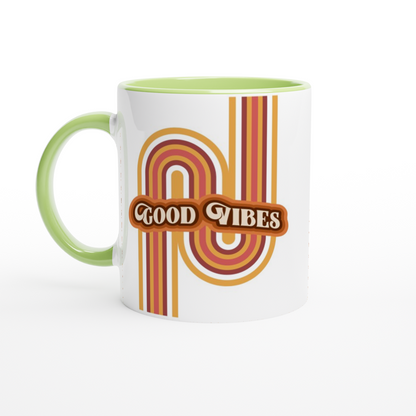 Good Vibes - White 11oz Ceramic Mug with Colour Inside ceramic green Colour 11oz Mug Retro