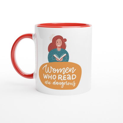 Women Who Read Are Dangerous - White 11oz Ceramic Mug with Colour Inside ceramic red Colour 11oz Mug Reading