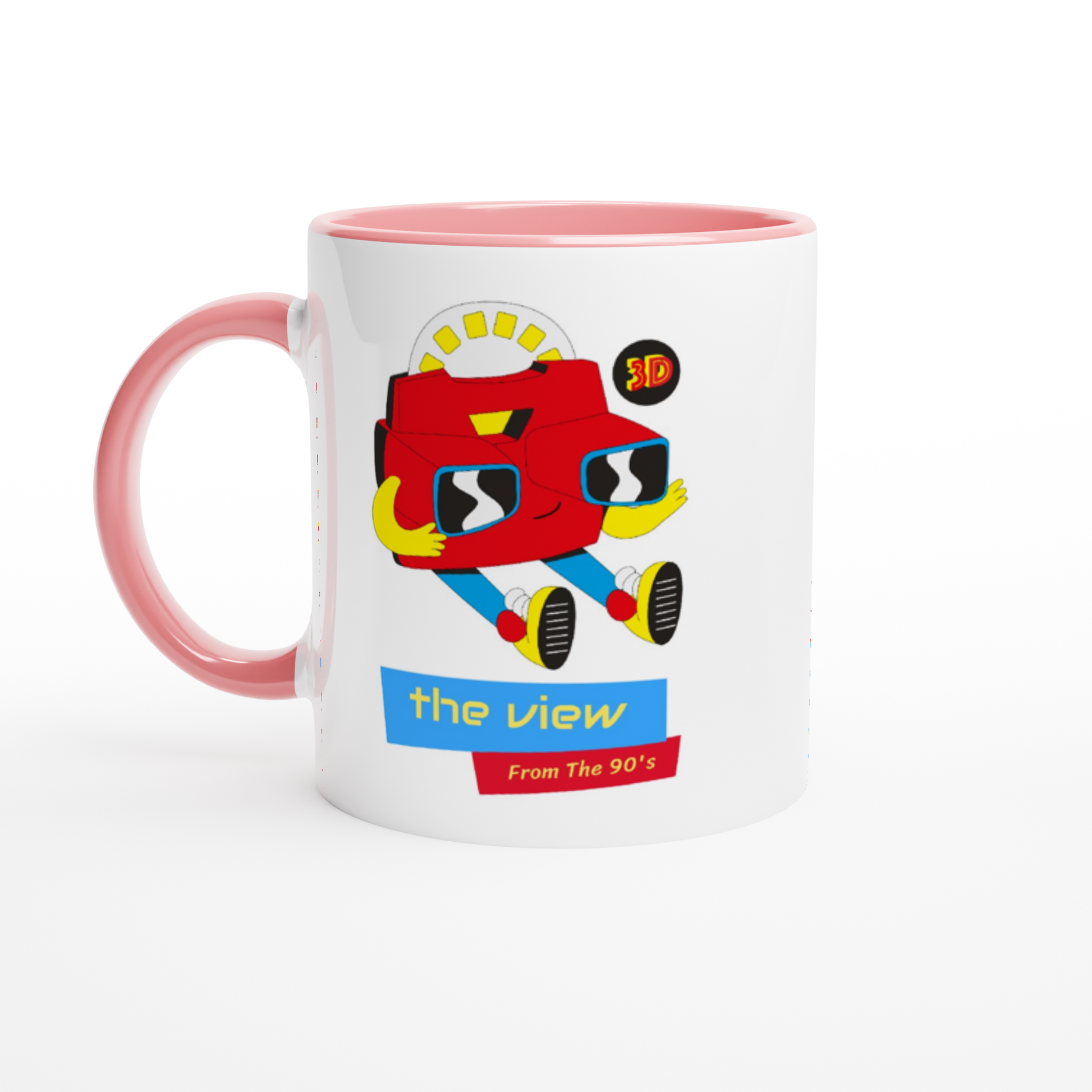 The View From The 90's - White 11oz Ceramic Mug with Colour Inside ceramic pink Colour 11oz Mug Retro