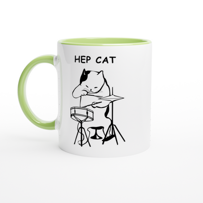 Hep Cat - White 11oz Ceramic Mug with Colour Inside ceramic green Colour 11oz Mug animal Music