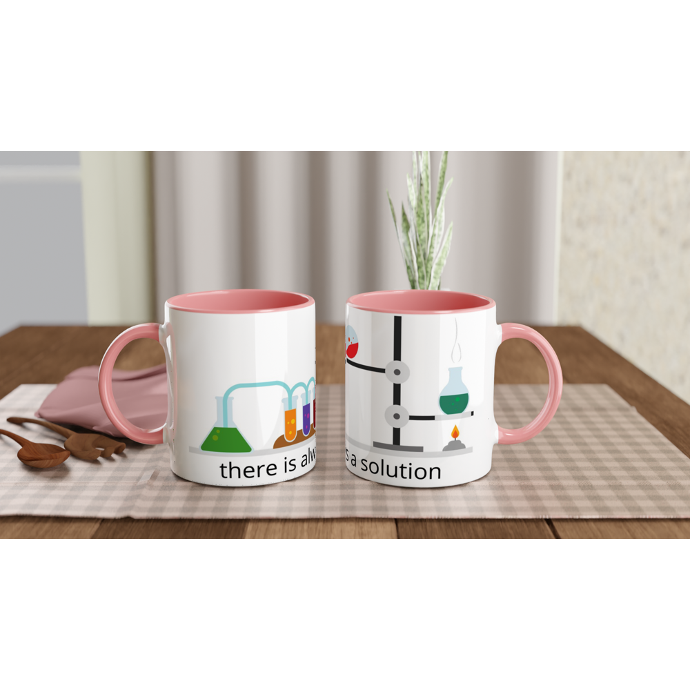 There Is Always A Solution - White 11oz Ceramic Mug with Colour Inside ceramic pink Colour 11oz Mug Science