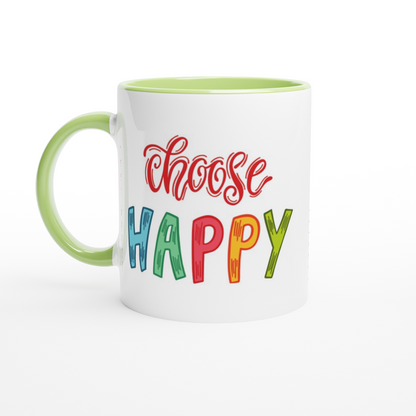 Choose Happy - White 11oz Ceramic Mug with Colour Inside ceramic green Colour 11oz Mug Motivation