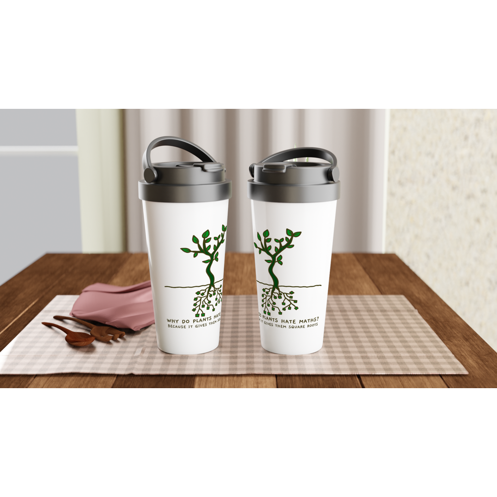 Square Roots - White 15oz Stainless Steel Travel Mug Travel Mug Globally Fulfilled Maths Plants Science