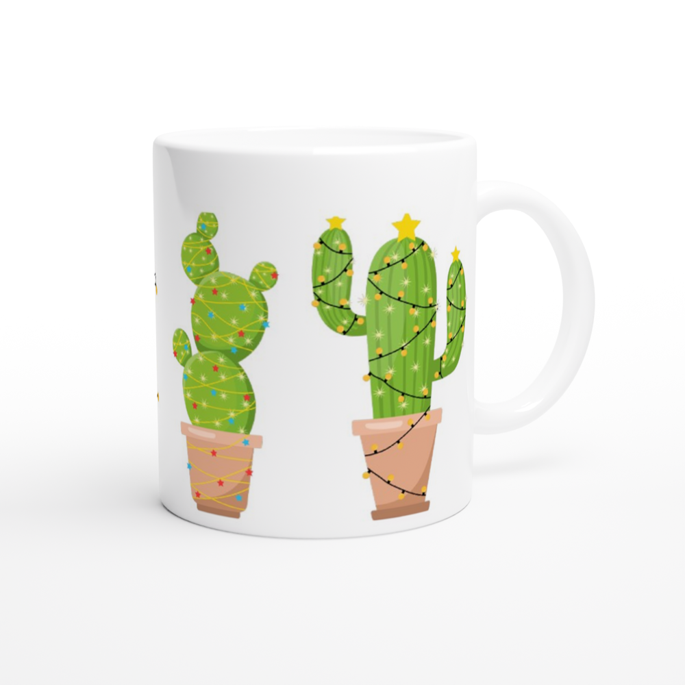 Merry Cactus - White 11oz Ceramic Mug Christmas White Mug Globally Fulfilled