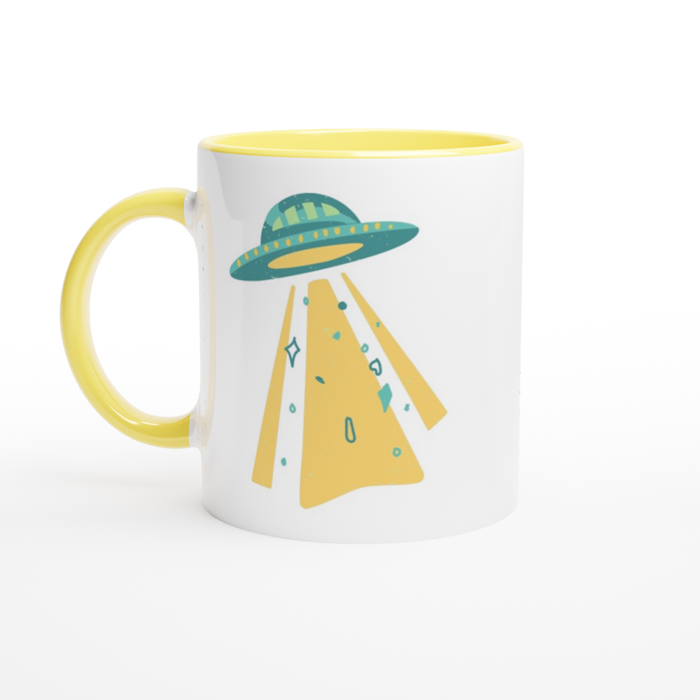 Alien UFO - White 11oz Ceramic Mug with Colour Inside ceramic yellow Colour 11oz Mug Sci Fi Space