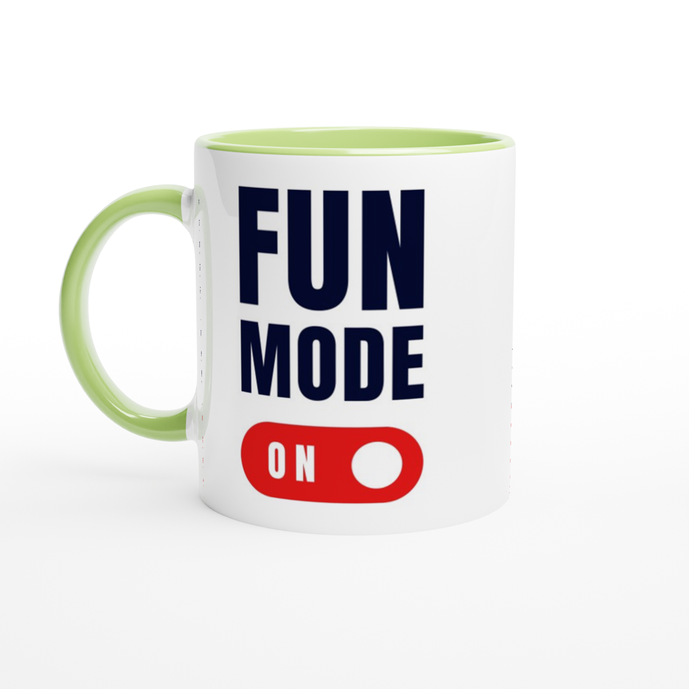 Fun Mode On - White 11oz Ceramic Mug with Colour Inside ceramic green Colour 11oz Mug Funny
