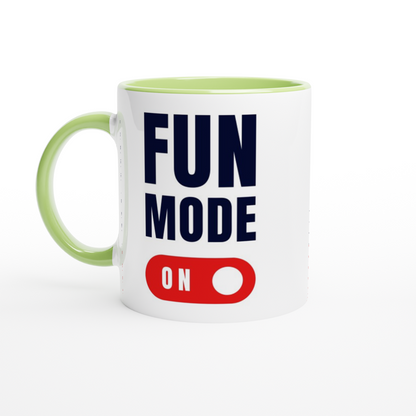 Fun Mode On - White 11oz Ceramic Mug with Colour Inside ceramic green Colour 11oz Mug Funny
