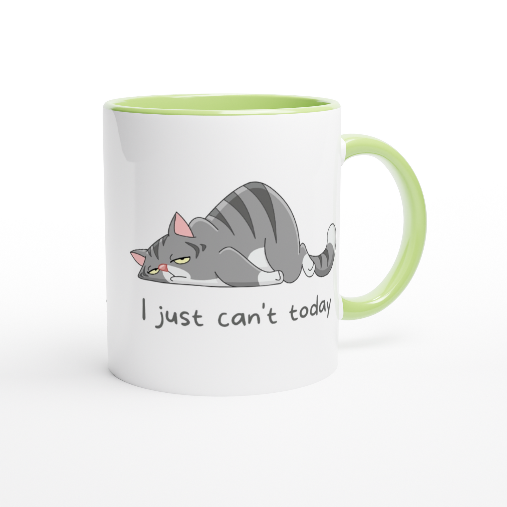 Cat, I Just Can't Today - White 11oz Ceramic Mug with Colour Inside Colour 11oz Mug animal