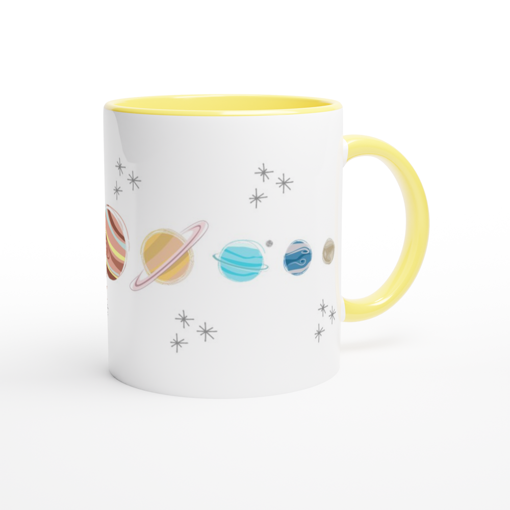 Solar System Planets - White 11oz Ceramic Mug with Colour Inside ceramic yellow Colour 11oz Mug Space