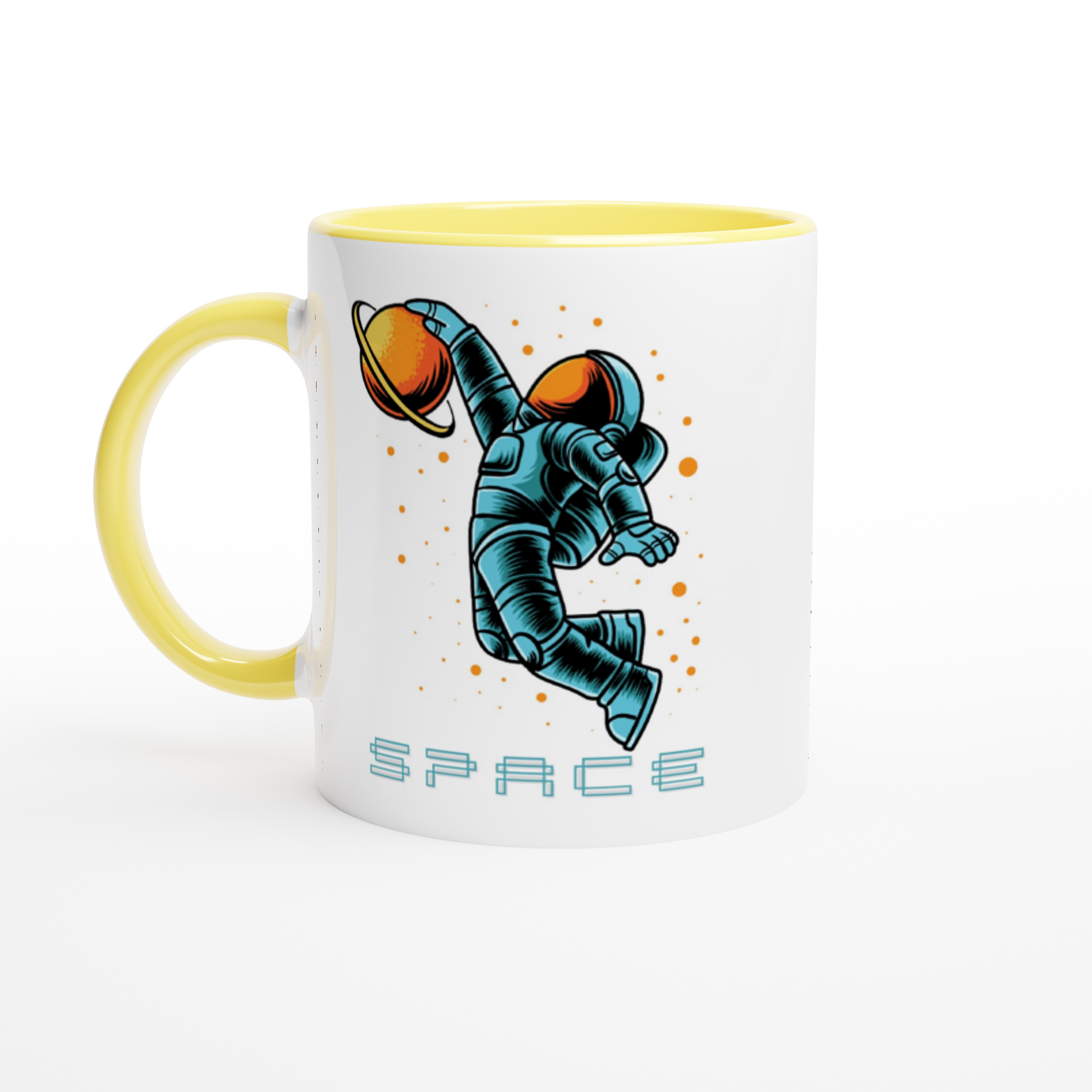 Astronaut Basketball - White 11oz Ceramic Mug with Colour Inside ceramic yellow Colour 11oz Mug Globally Fulfilled Space