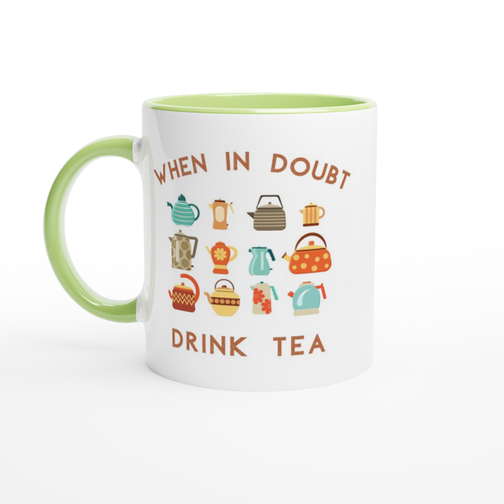 Drink Tea - White 11oz Ceramic Mug with Colour Inside ceramic green Colour 11oz Mug Tea