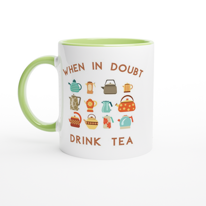 Drink Tea - White 11oz Ceramic Mug with Colour Inside ceramic green Colour 11oz Mug Tea