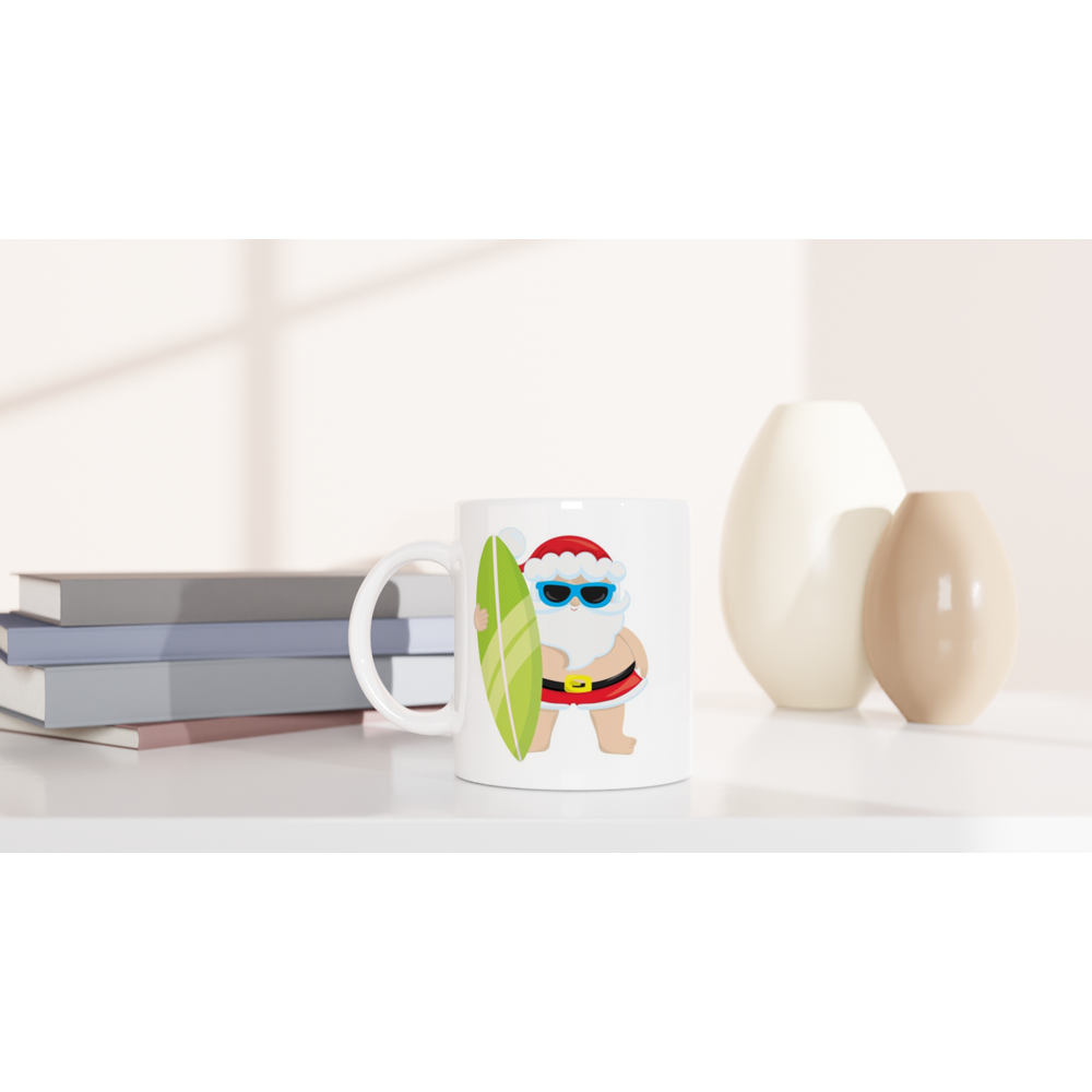 Surf Santa - White 11oz Ceramic Mug Christmas White Mug Globally Fulfilled