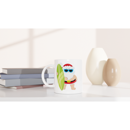 Surf Santa - White 11oz Ceramic Mug Christmas White Mug Globally Fulfilled