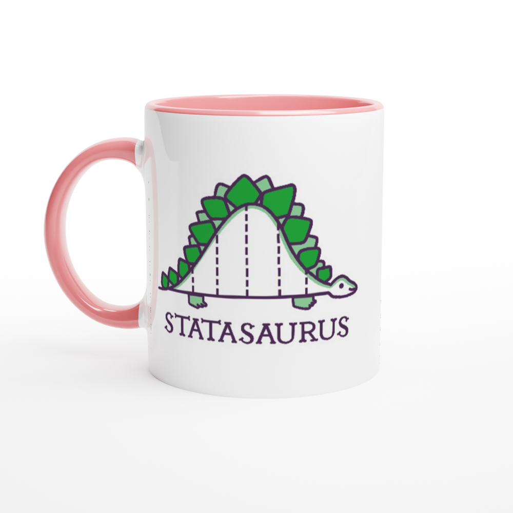 Statasaurus - White 11oz Ceramic Mug with Colour Inside ceramic pink Colour 11oz Mug animal Maths Science