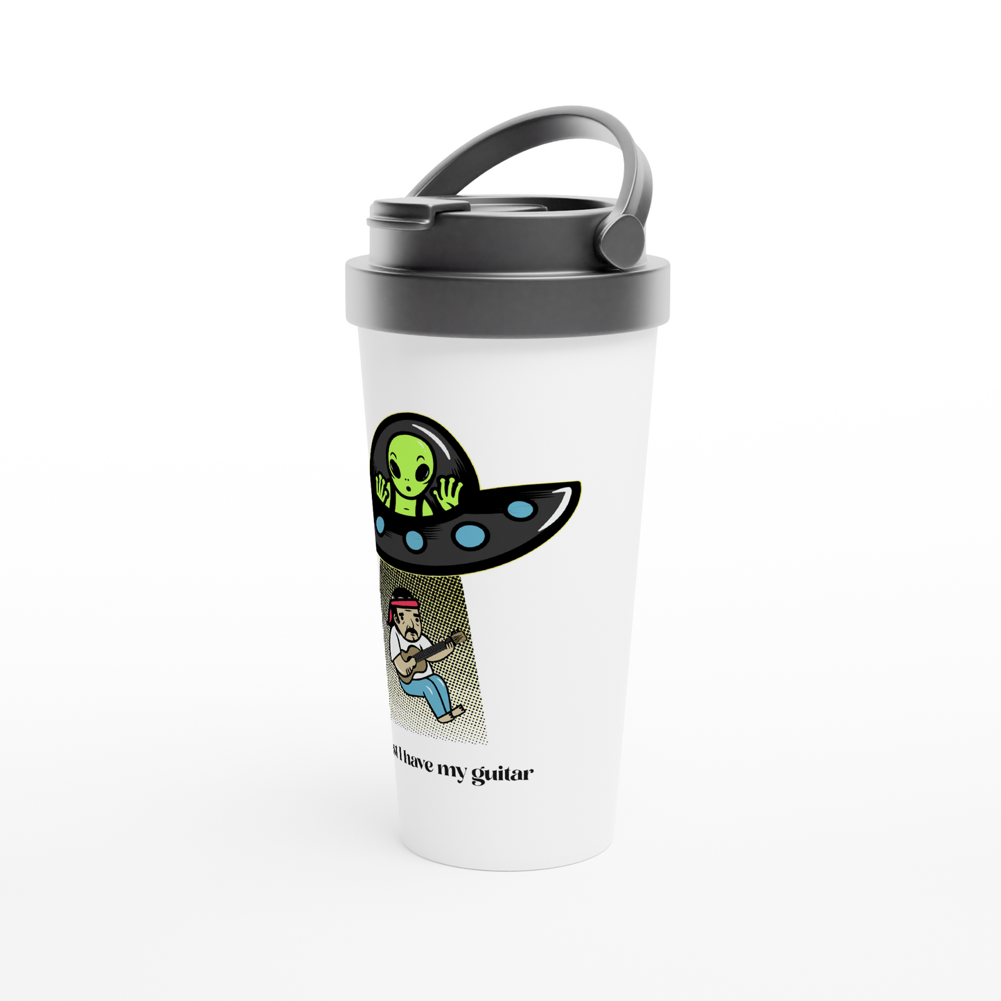 Guitarist Alien Abduction - White 15oz Stainless Steel Travel Mug Travel Mug Music Sci Fi