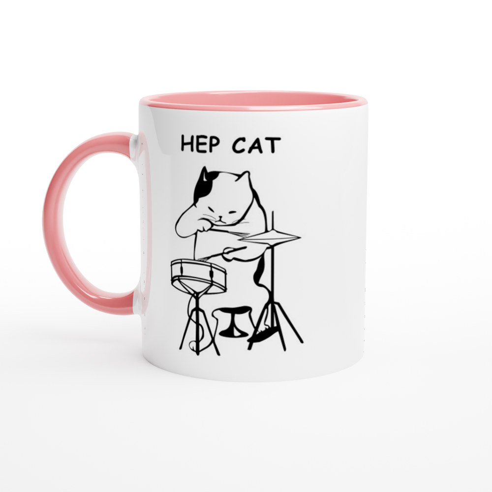 Hep Cat - White 11oz Ceramic Mug with Colour Inside ceramic pink Colour 11oz Mug animal Music
