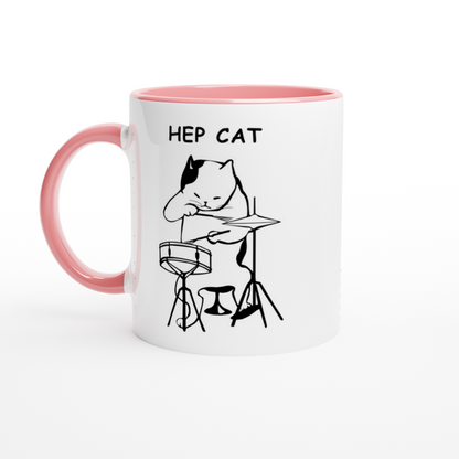 Hep Cat - White 11oz Ceramic Mug with Colour Inside ceramic pink Colour 11oz Mug animal Music