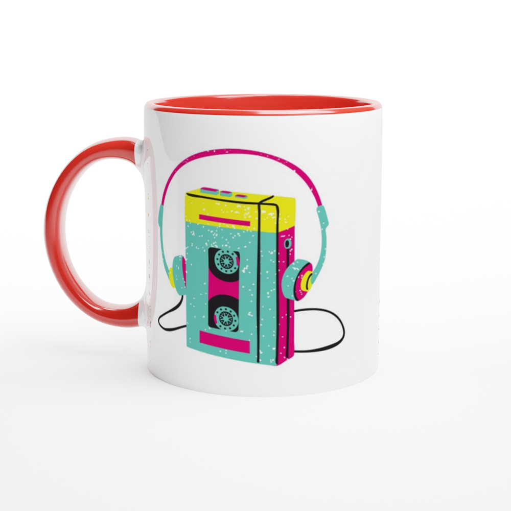 Wired For Sound, Music Player - White 11oz Ceramic Mug with Colour Inside ceramic red Colour 11oz Mug Music Retro