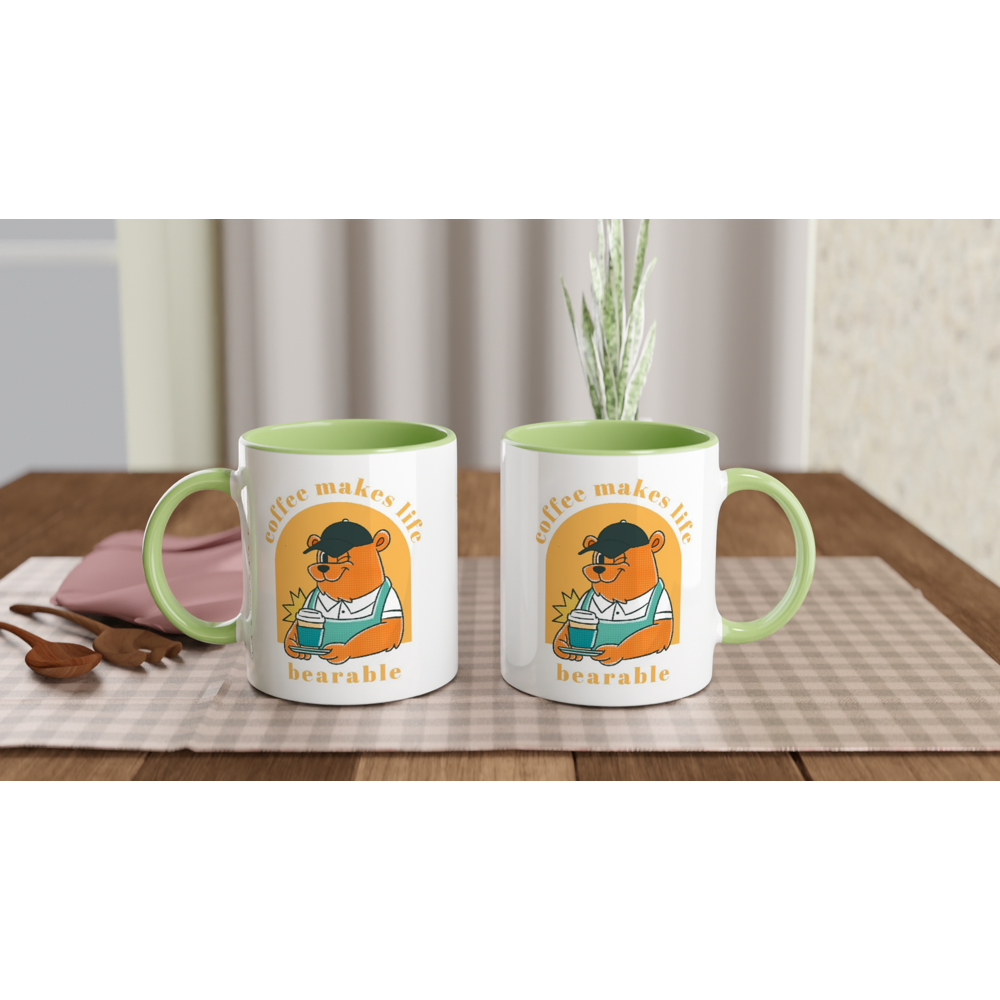 Coffee Makes Life Bearable - White 11oz Ceramic Mug with Colour Inside Colour 11oz Mug animal Coffee