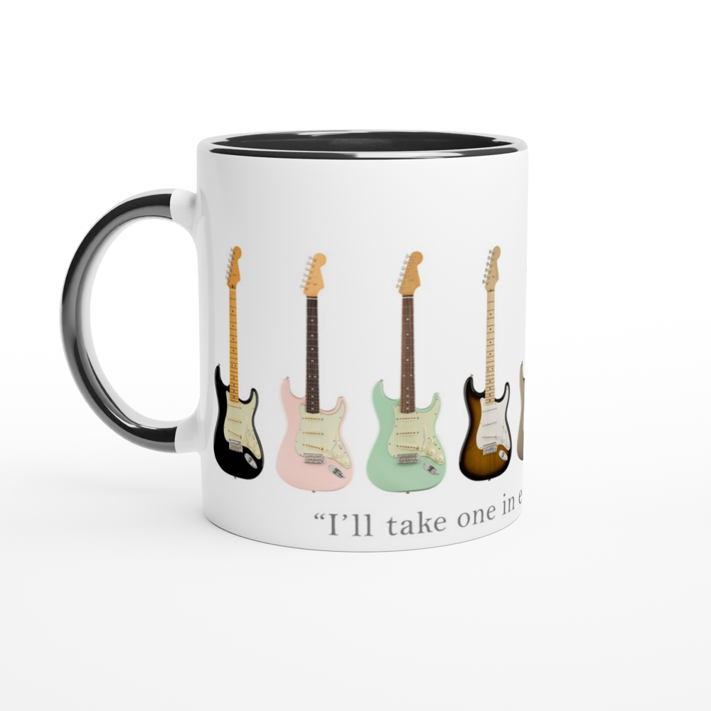 Guitars In Every Colour - White 11oz Ceramic Mug with Colour Inside ceramic black Colour 11oz Mug Music
