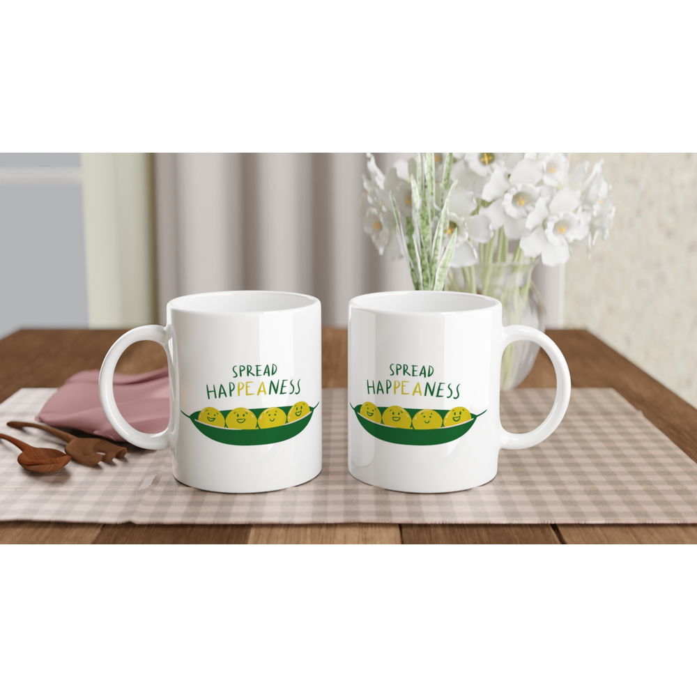 Spread Hap-pea-ness - White 11oz Ceramic Mug White 11oz Mug Motivation