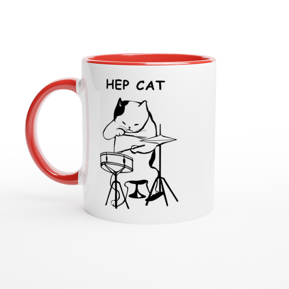 Hep Cat - White 11oz Ceramic Mug with Colour Inside Colour 11oz Mug animal Music