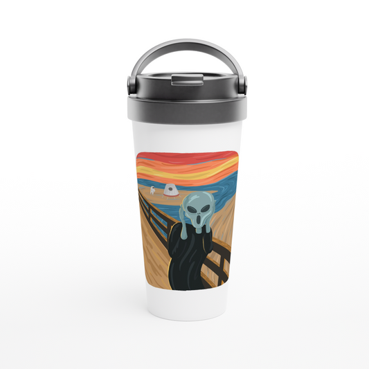 Alien Scream - White 15oz Stainless Steel Travel Mug Travel Mug Globally Fulfilled Sci Fi