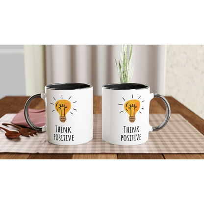 Think Positive - White 11oz Ceramic Mug with Color Inside Colour 11oz Mug Motivation