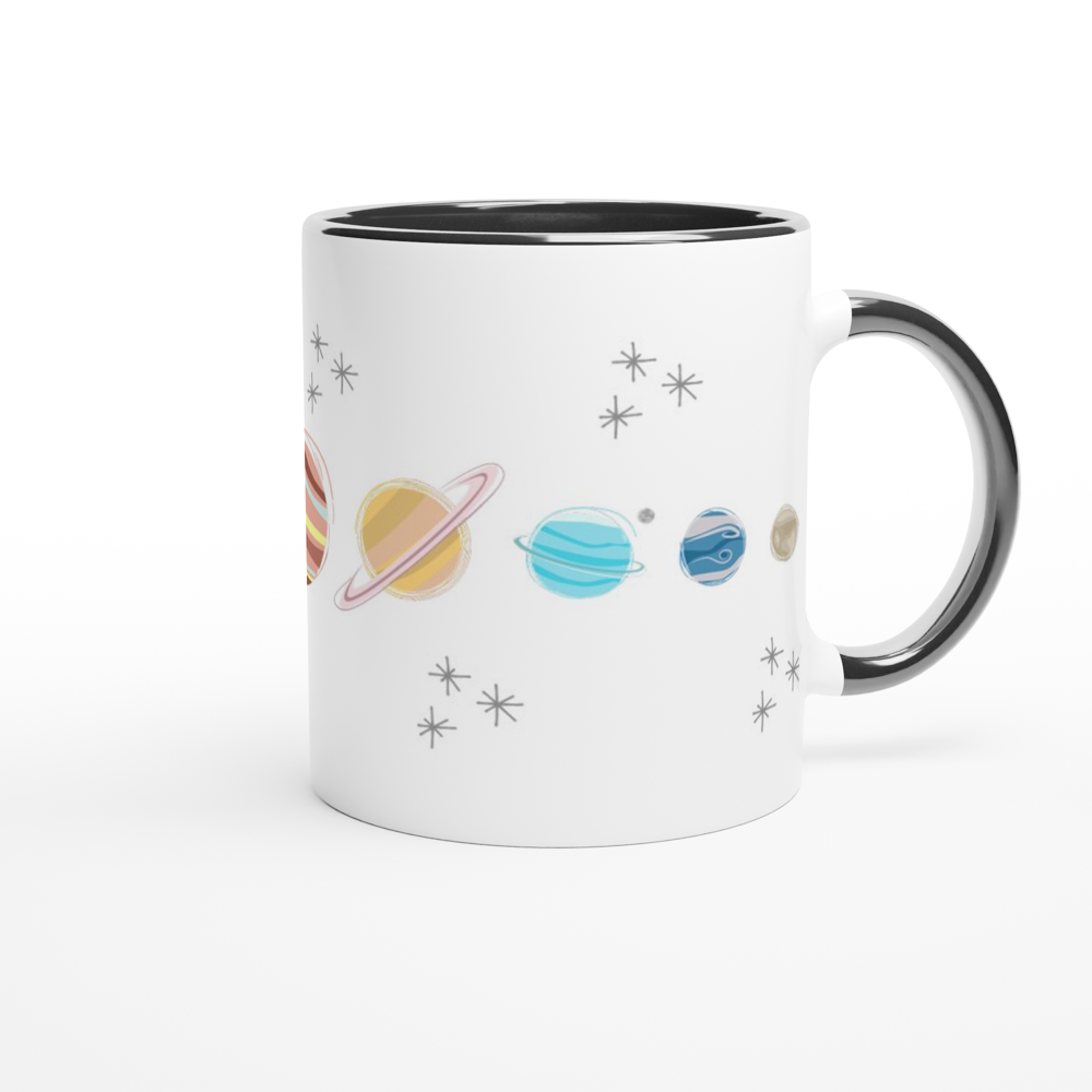 Solar System Planets - White 11oz Ceramic Mug with Colour Inside ceramic black Colour 11oz Mug Space