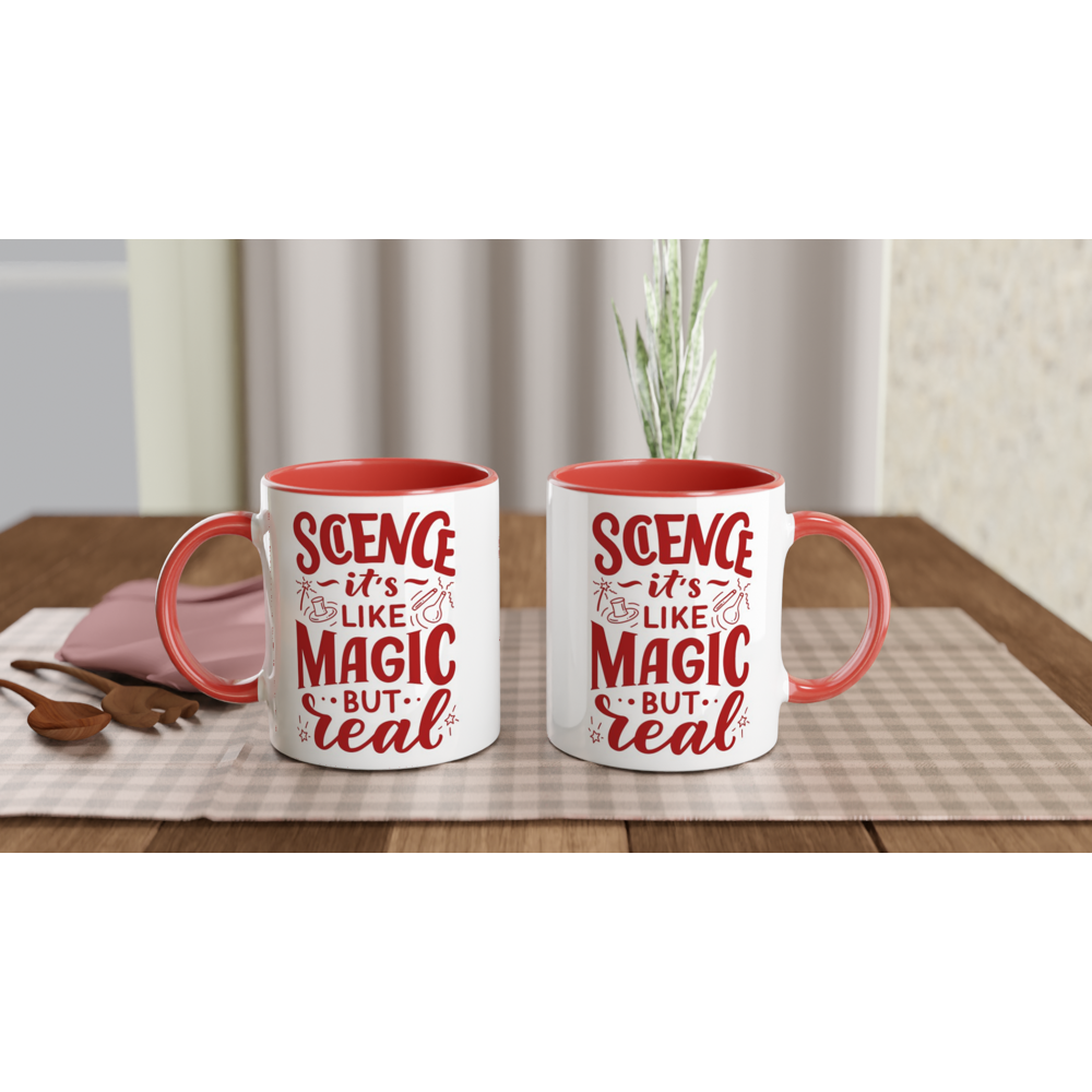 Science, It's Like Magic But Real - White 11oz Ceramic Mug with Colour Inside Colour 11oz Mug Globally Fulfilled Science