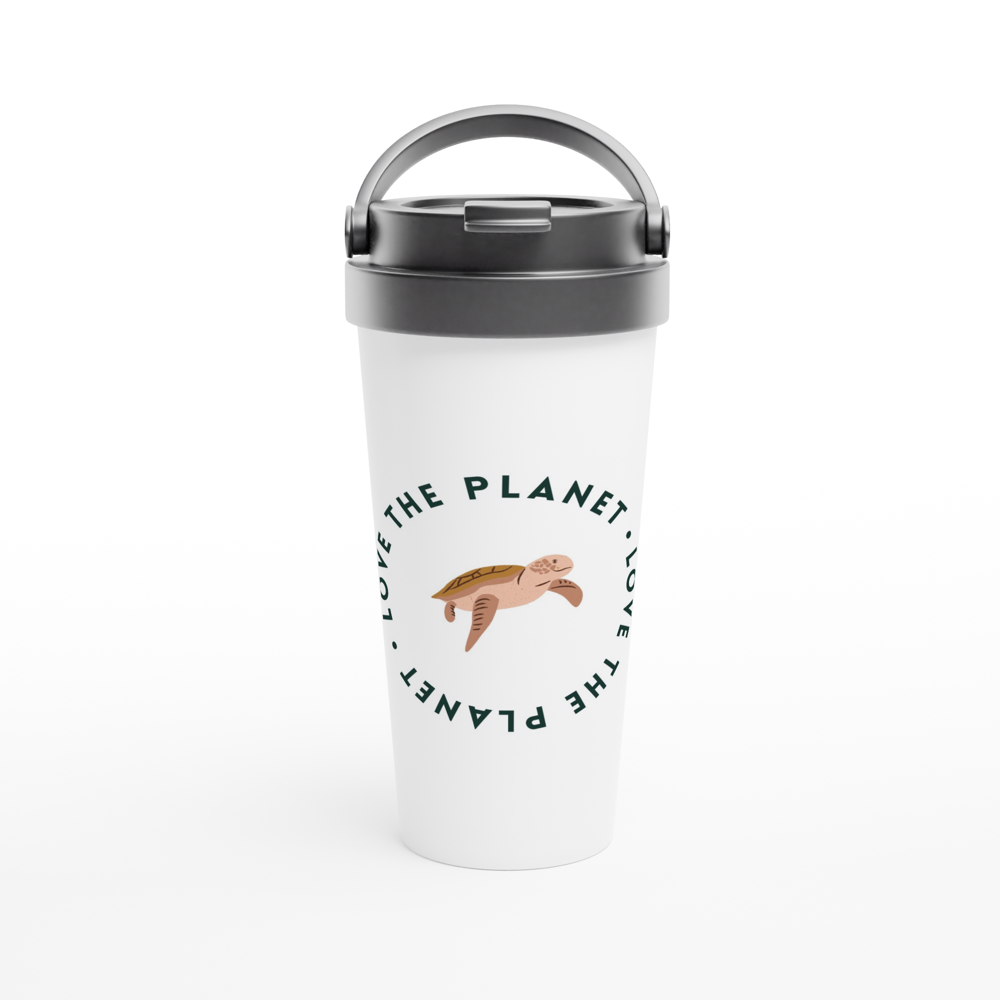 Love The Planet - White 15oz Stainless Steel Travel Mug White 15oz Stainless Steel Travel Mug Travel Mug animal Environment