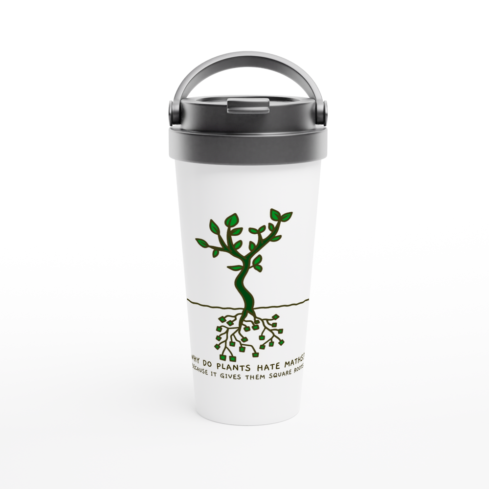 Square Roots - White 15oz Stainless Steel Travel Mug White 15oz Stainless Steel Travel Mug Travel Mug Globally Fulfilled Maths Plants Science