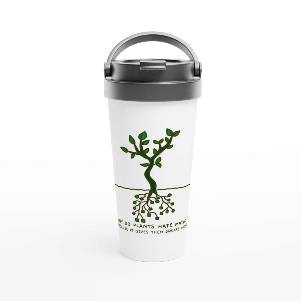 Square Roots - White 15oz Stainless Steel Travel Mug White 15oz Stainless Steel Travel Mug Travel Mug Maths Plants Science
