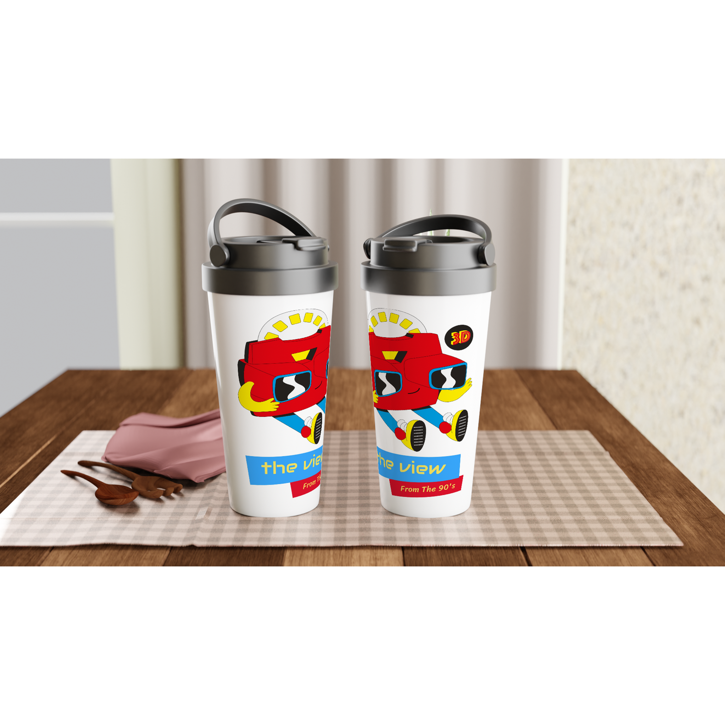 The View From The 90's - White 15oz Stainless Steel Travel Mug Travel Mug Globally Fulfilled Retro