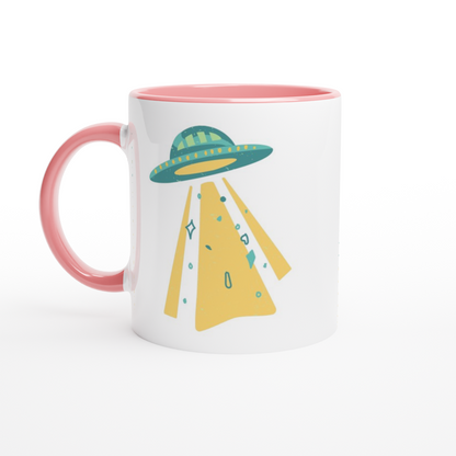Alien UFO - White 11oz Ceramic Mug with Colour Inside ceramic pink Colour 11oz Mug Sci Fi Space