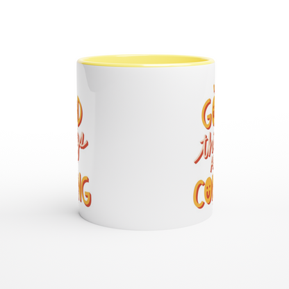 Good Things Are Coming - White 11oz Ceramic Mug with Colour Inside Colour 11oz Mug Globally Fulfilled Motivation