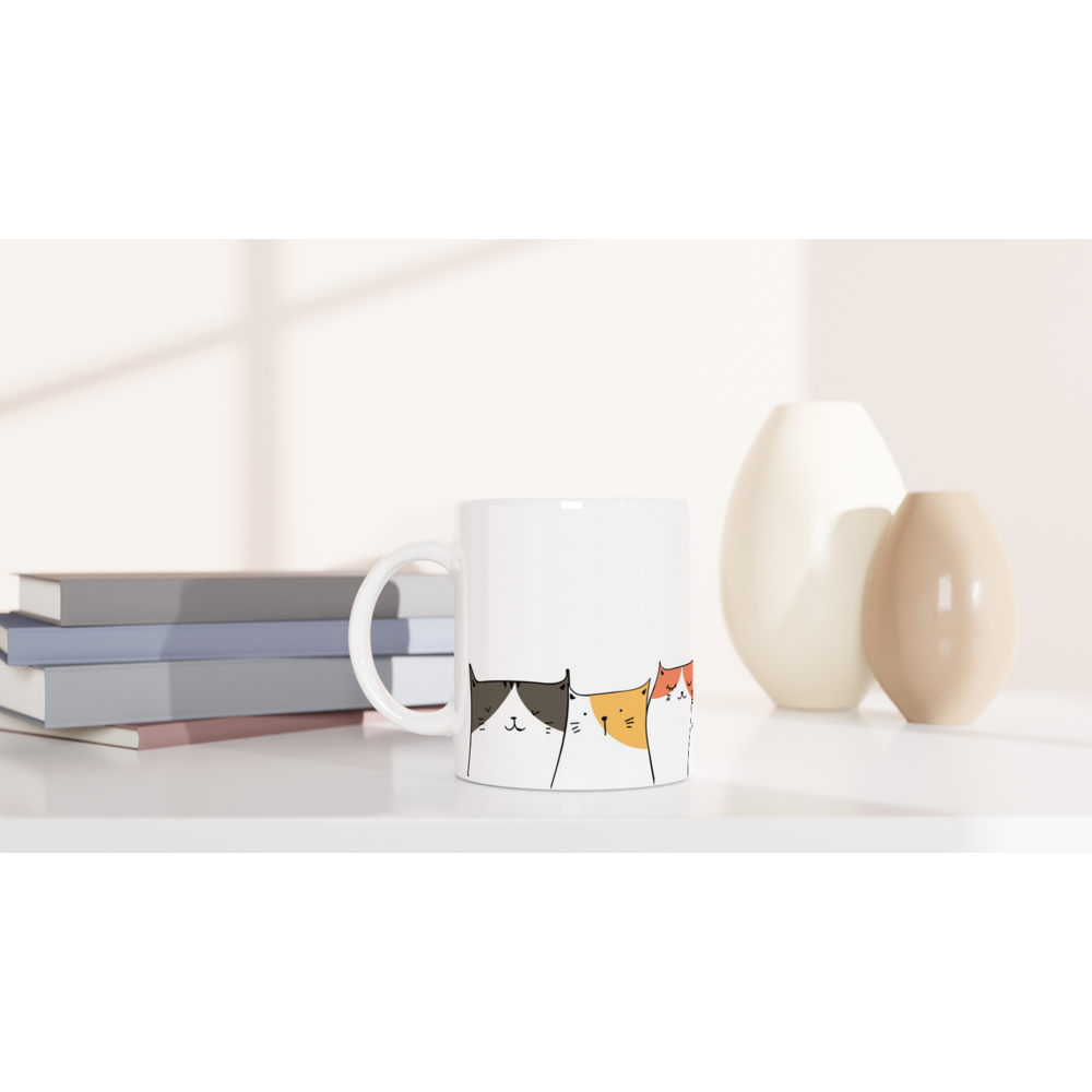 Cat Line - White 11oz Ceramic Mug White 11oz Mug Globally Fulfilled