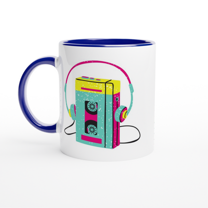 Wired For Sound, Music Player - White 11oz Ceramic Mug with Color Inside ceramic blue Colour 11oz Mug Music Retro