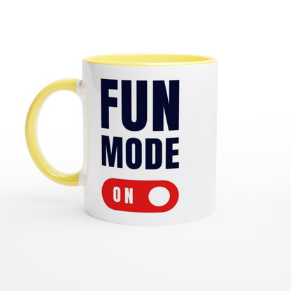 Fun Mode On - White 11oz Ceramic Mug with Colour Inside ceramic yellow Colour 11oz Mug Funny
