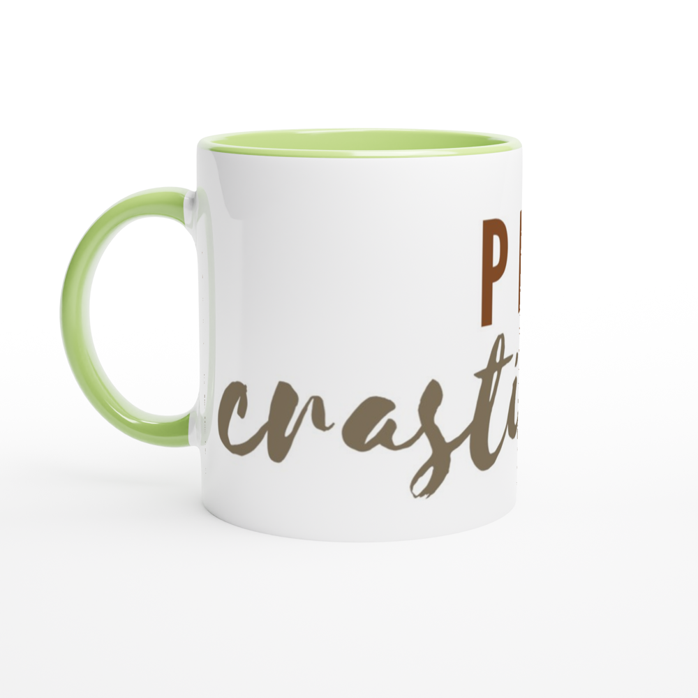 Procrastinator - White 11oz Ceramic Mug with Colour Inside ceramic green Colour 11oz Mug Funny
