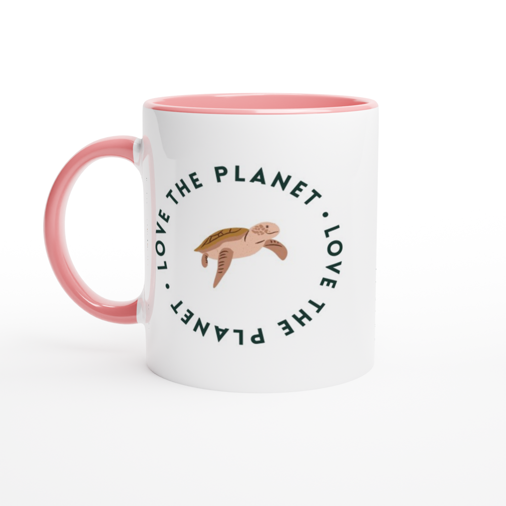 Love The Planet - White 11oz Ceramic Mug with Colour Inside ceramic pink Colour 11oz Mug Environment